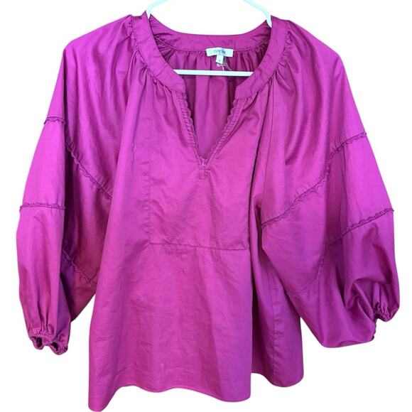 Tyler Boe Magenta Puff Sleeve Cropped Blouse – Size S, Keyhole Neckline - Picture 3 of 9